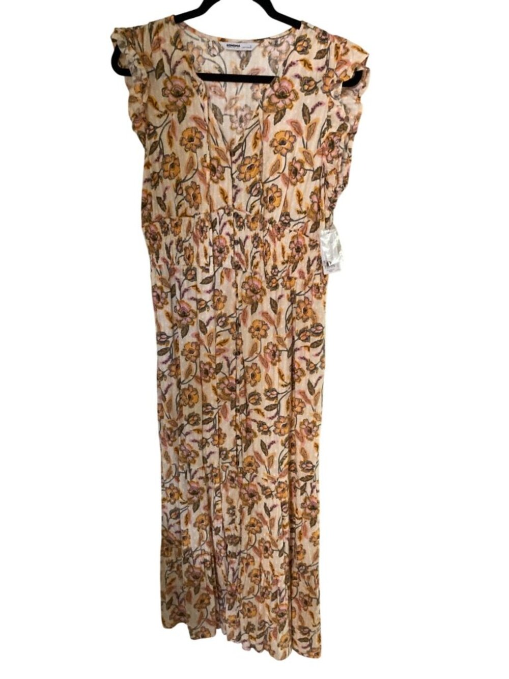 Sonoma Smocked Sun Dress Floral Cap Sleeves Yellow  Large NWT